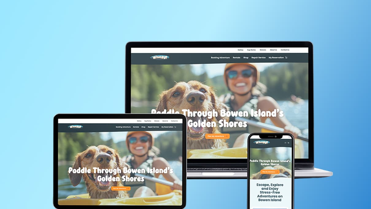 WhatSUP tourism booking website displaying activity listings, booking interface, and adventure information